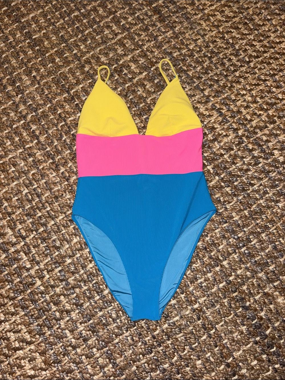 Beach Riot Colorblock One-Piece Swimsuit — Yellow, Pink & Blue - Picture 3 of 7